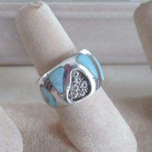 Estate Larimar Cubic Zirconia Sterling Statement Silver Ring size 6